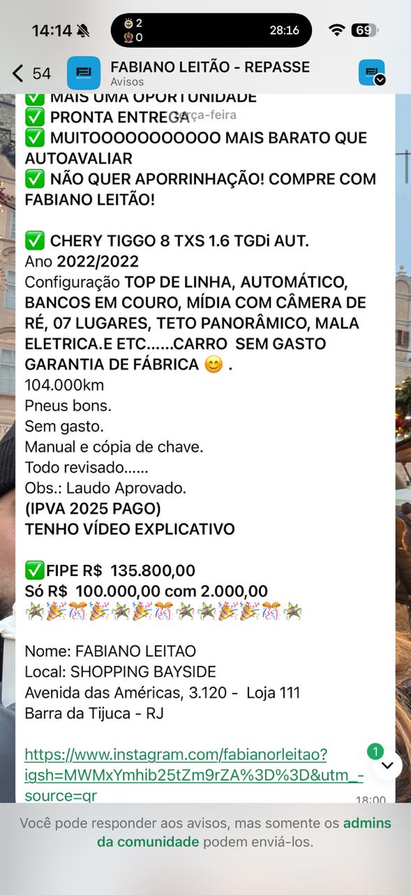 Oferta de SUV publicada no grupo FL Motors